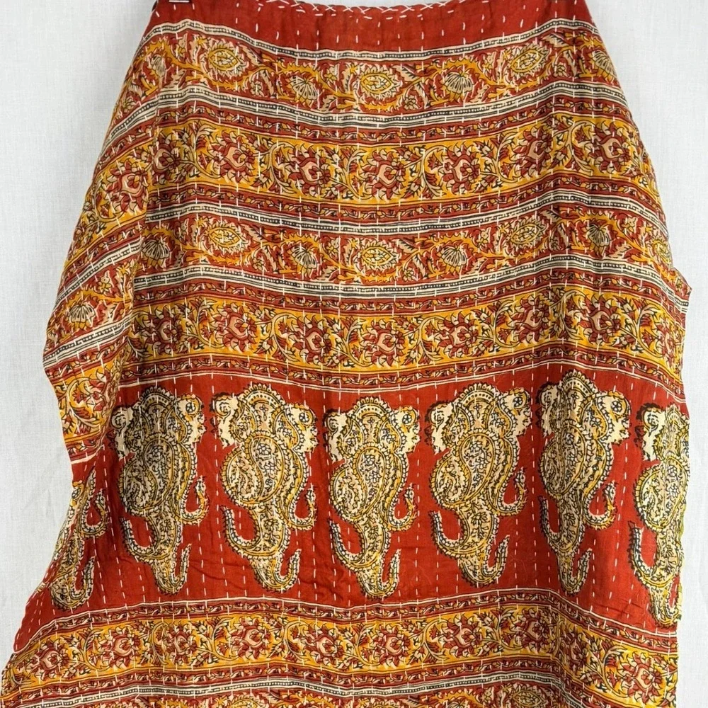 Vintage Kantha Reversible Indian Cotton Block Print Patchwork Boho Throw 54 x 88
